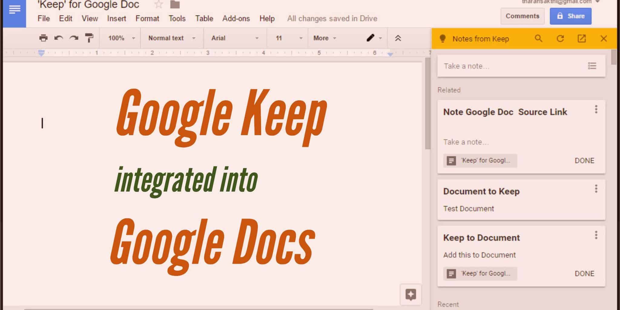 Google Keep integrated into Google Docs